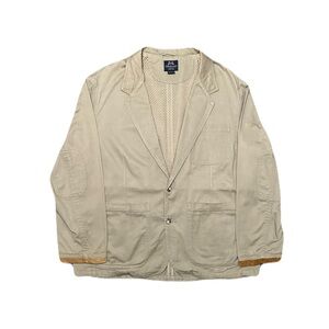 Willis & Geiger Vintage Safari Jacket Leather Collar & Cuffs Tan Cotton Size L